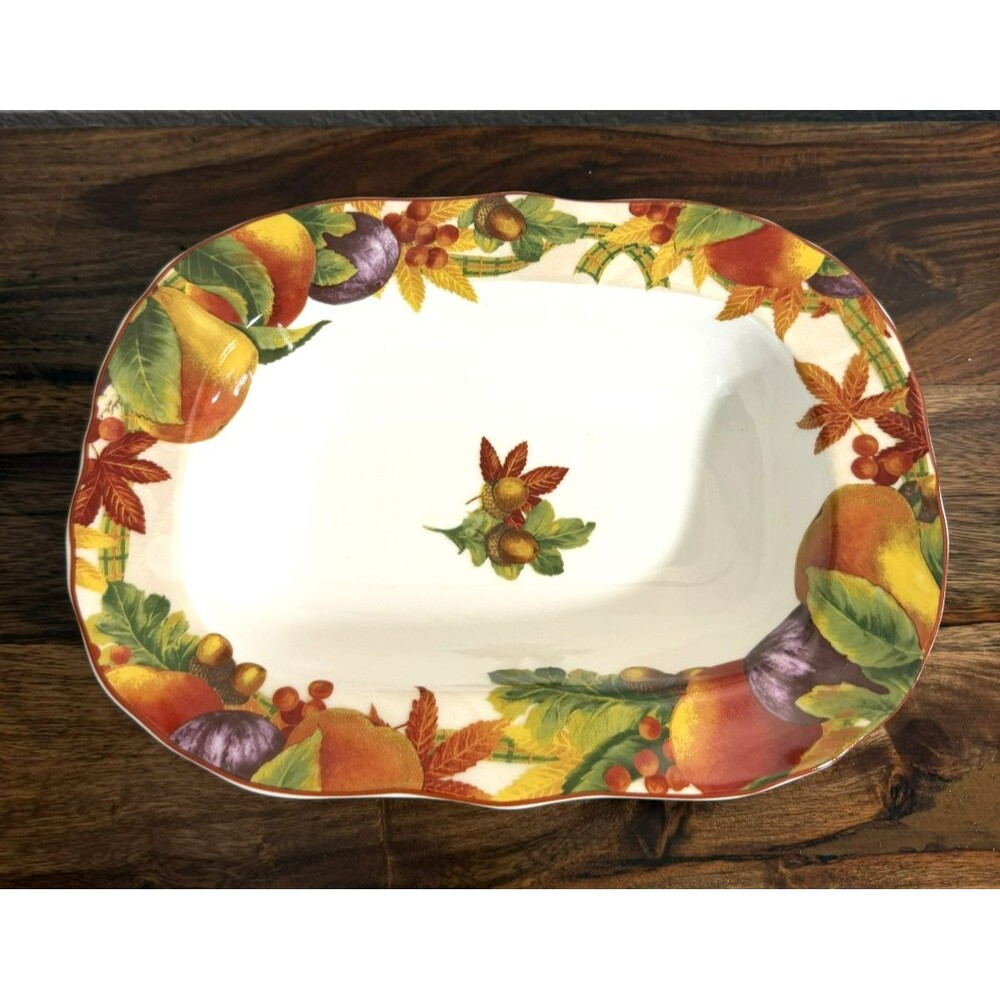 222 Fifth Autumn Harvest Celebration Oval/ Rectangle Vegetable Serving Bowl EUC